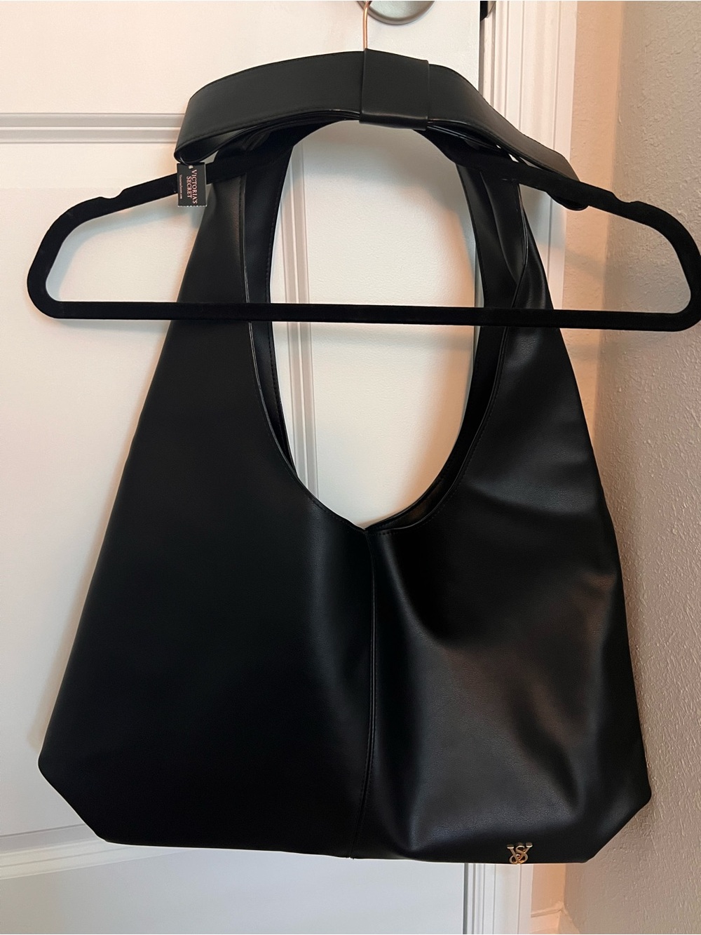 Victoria's Secret Black Shoulder Tote Bag Faux Leather Large Hobo NWT